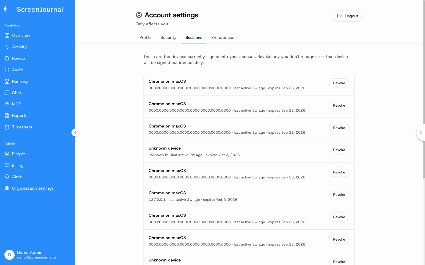 Account — Sessions