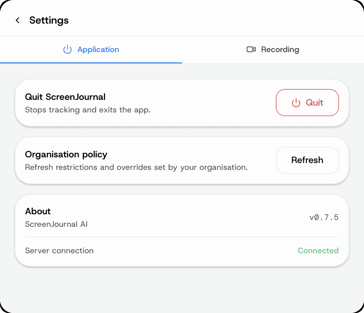 Desktop settings — Application